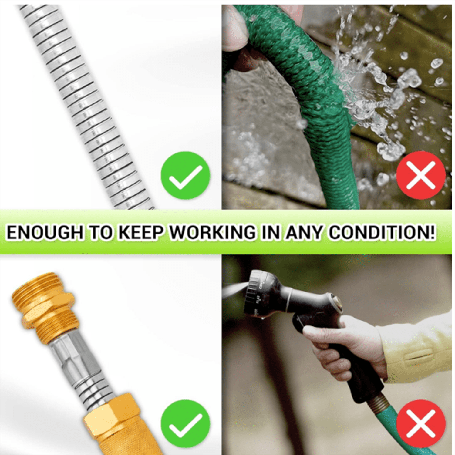 Stainless Steel Garden Hose - Flexible Metal Water Hose with Nozzle, Puncture, Rust Proof and Corrosion Resistant, Never Kink and High Pressure, Collapsible and Easy to Store