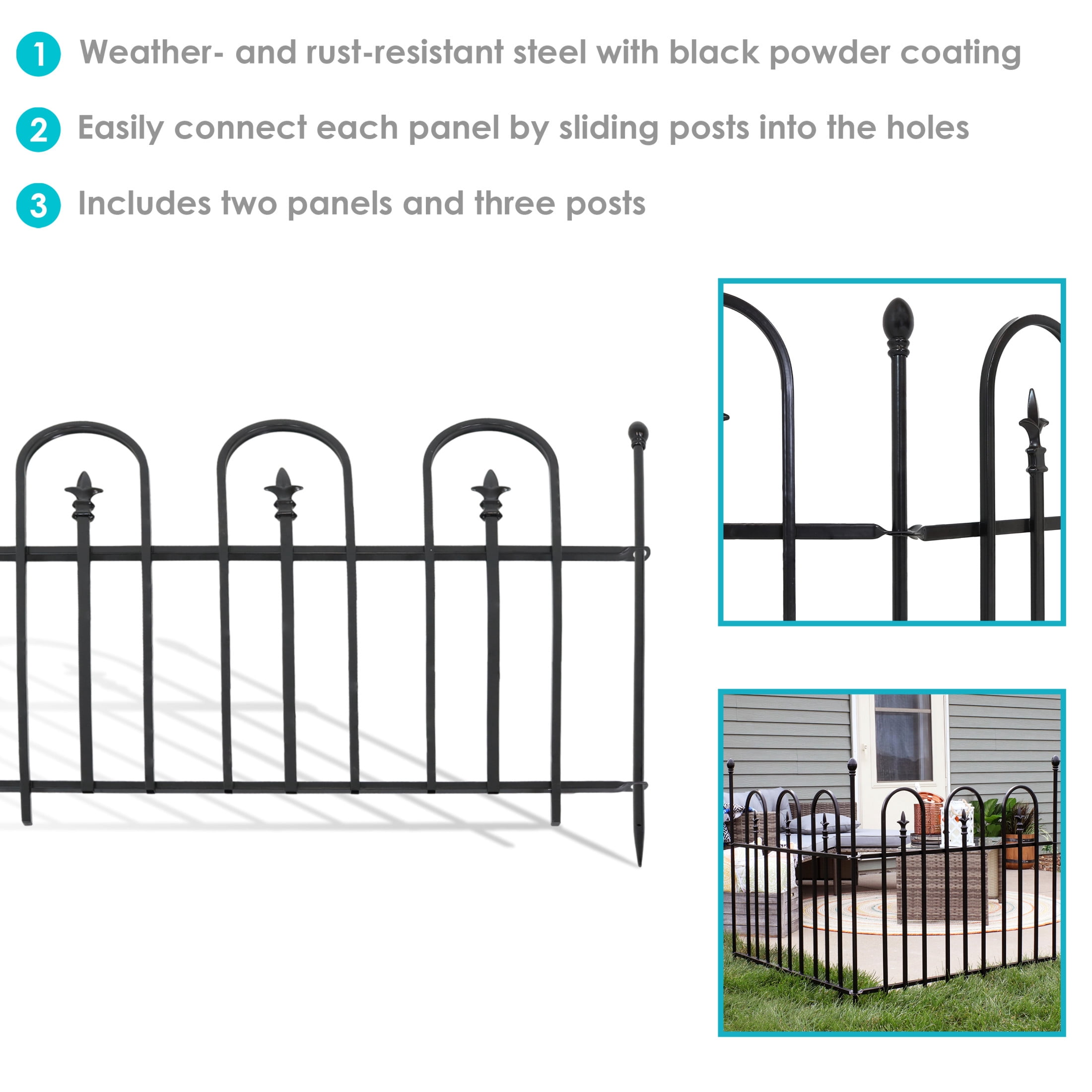 Sunnydaze Strasbourg 30.5" x 37.5" Black Steel Decorative Garden Fence Panels (2 Count)