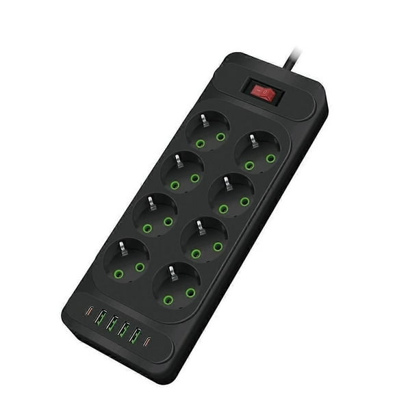8Holes EU Plug AC Socket Multi Tower Power Strip 2M Extension Cable Electrical Outlet Smart USB Socket with Switch