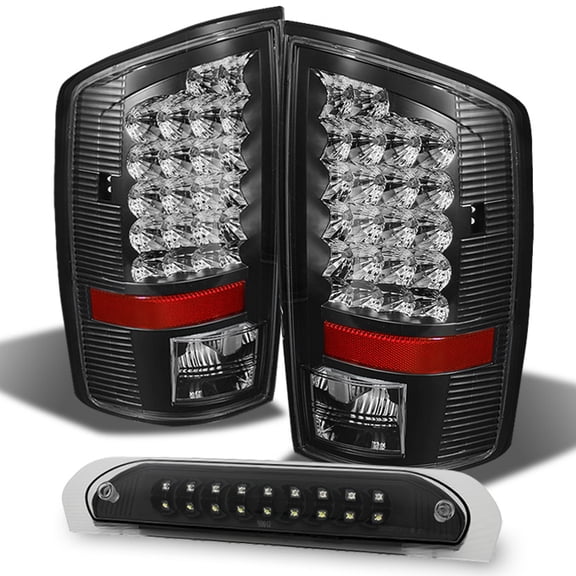 AKKON - For Dodge Ram 2002-2006 1500 | 2003-2006 2500/3500 Truck Black LED Tail Light Black 3Rd Brake Cargo Lamps