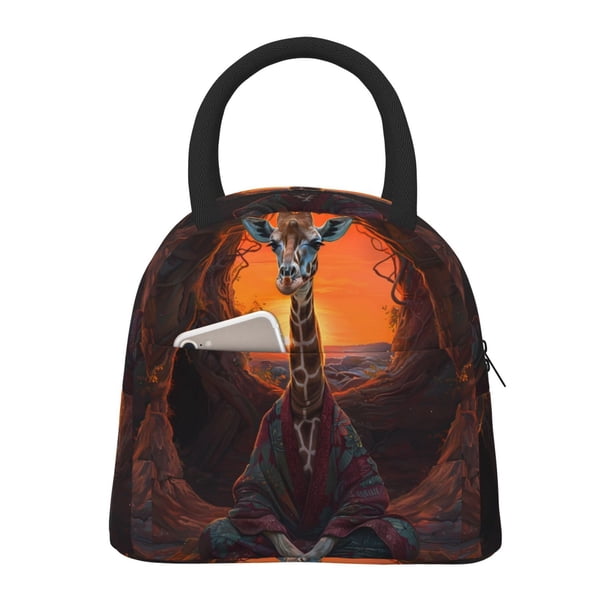 Balery Tree Hollow Meditating Giraffe Bolsa de Almuerzo para Mujeres, Caja de Almuerzo, Bolsa de Almuerzo Pequeña Impermeable, Tote de Almuerzo Reutilizable con Gran Capacidad