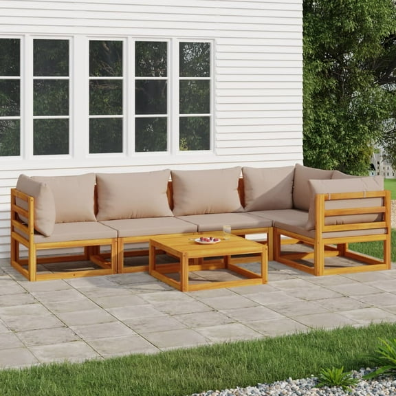 vidaXL 6 Piece Patio Lounge Set with Taupe Cushions Solid Wood