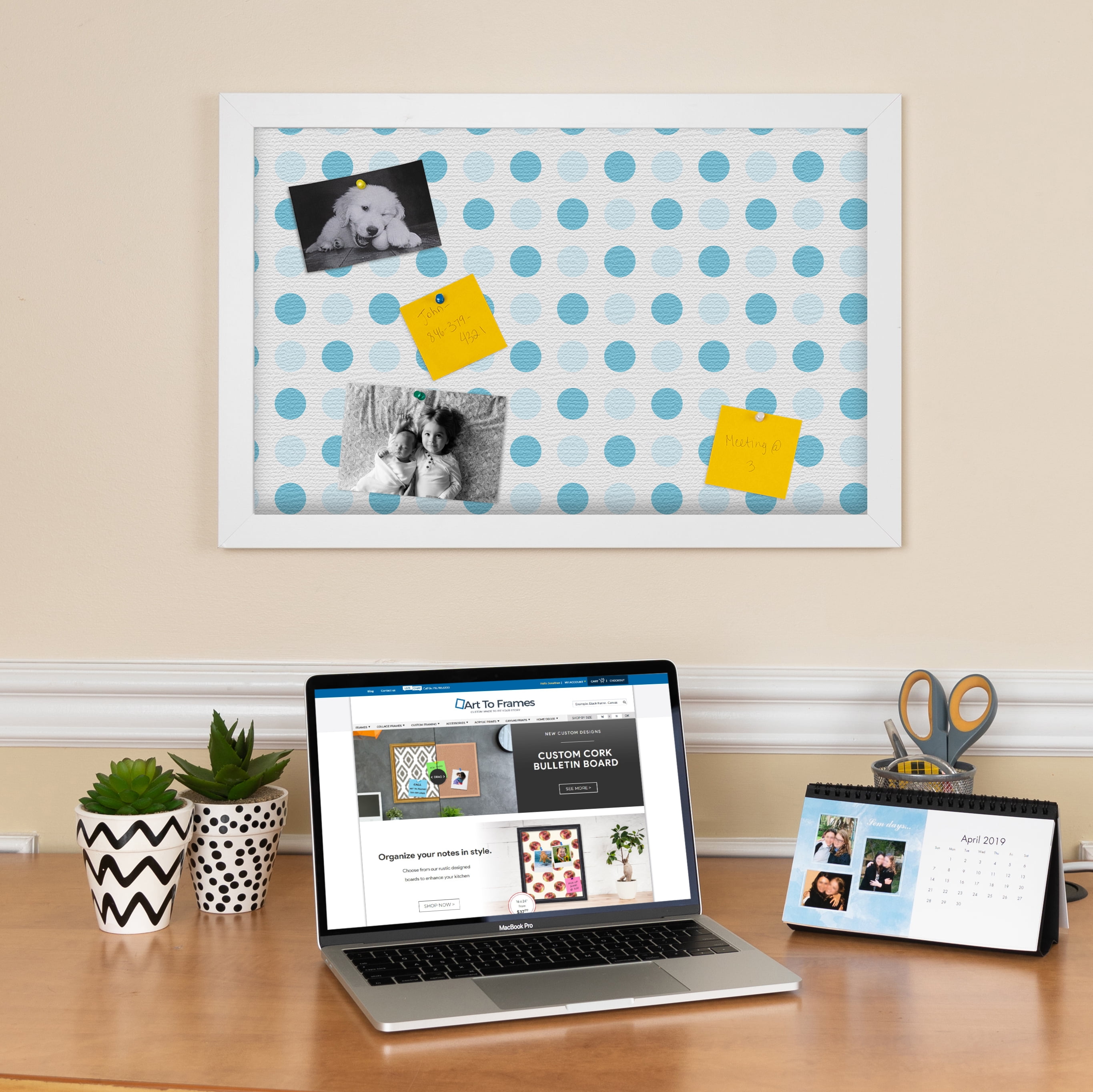 PinPix 40x30 Custom Cork Bulletin Board Light Blue Polka Dot Poster Board Has a Fabric Style Canvas Finish, Framed in Light Blue Polka Dot, by ArtToFrames (PinPix-344)