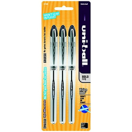 uni-ball Vision Elite Stick Roller Ball Pens, Black, Set of