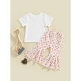 thumbnail image 4 of Arvbitana Baby Girls Pants Set Short Sleeve Letters Horse Print T-shirt + Checkerboard Plaid Flare Pants Children Summer Clothes Outfits 2Pcs 0-3T, 4 of 8
