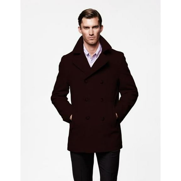 Men's Wool Peacoat Brown Winter Coat Double Breasted Private Label