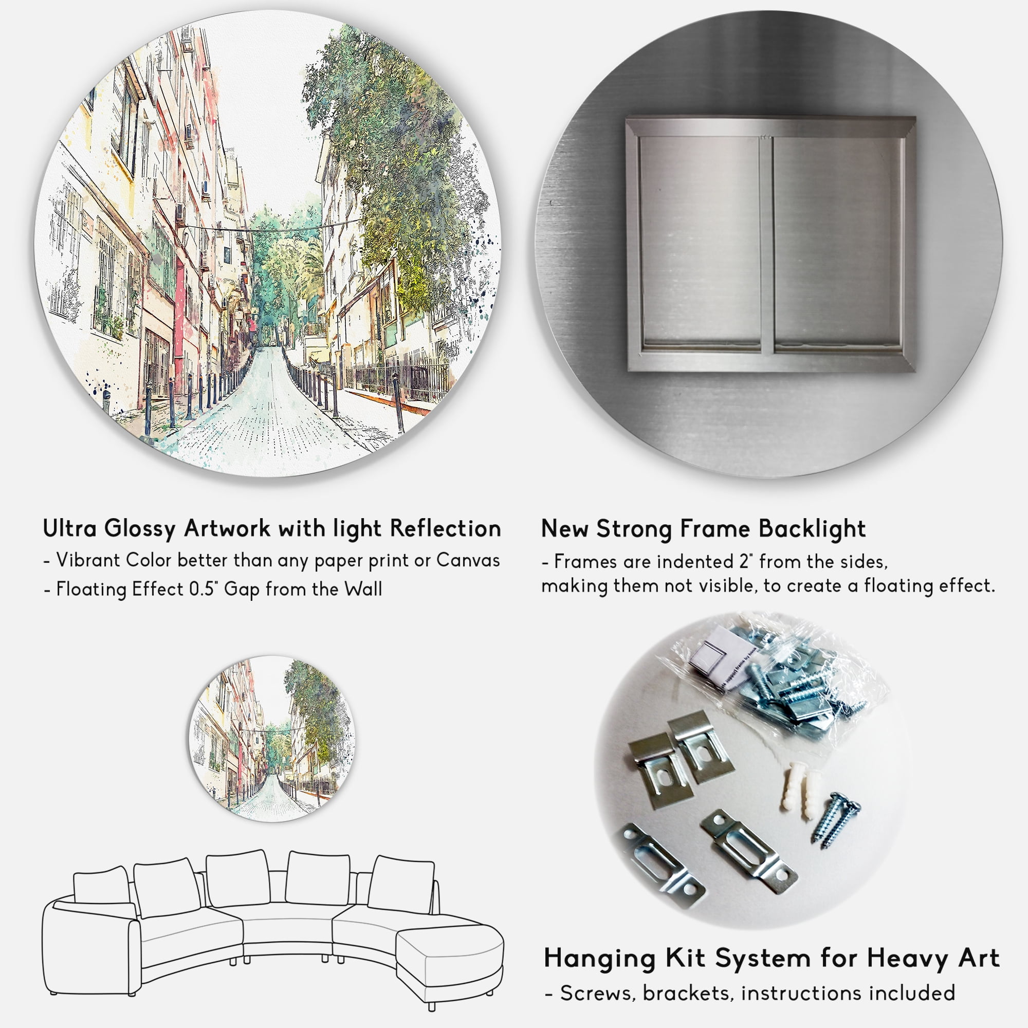 Designart 'Traditional Street In City Istanbul' Traditional Circle Metal Wall Art 11x11 - Disc of 11