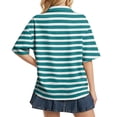 thumbnail image 5 of Domzest Womens Polo Shirts Short Sleeve Striped Button Lapel Collared Tops Oversized Business Casual Basic Tees Dark Green XL, 5 of 5