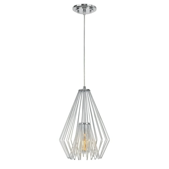 Aspen Creative 61080-2 Adjustable One-Light Hanging Mini Pendant Ceiling Light, Transitional Design in Chrome Finish, Metal Wire Shade, 9 1/2" Wide