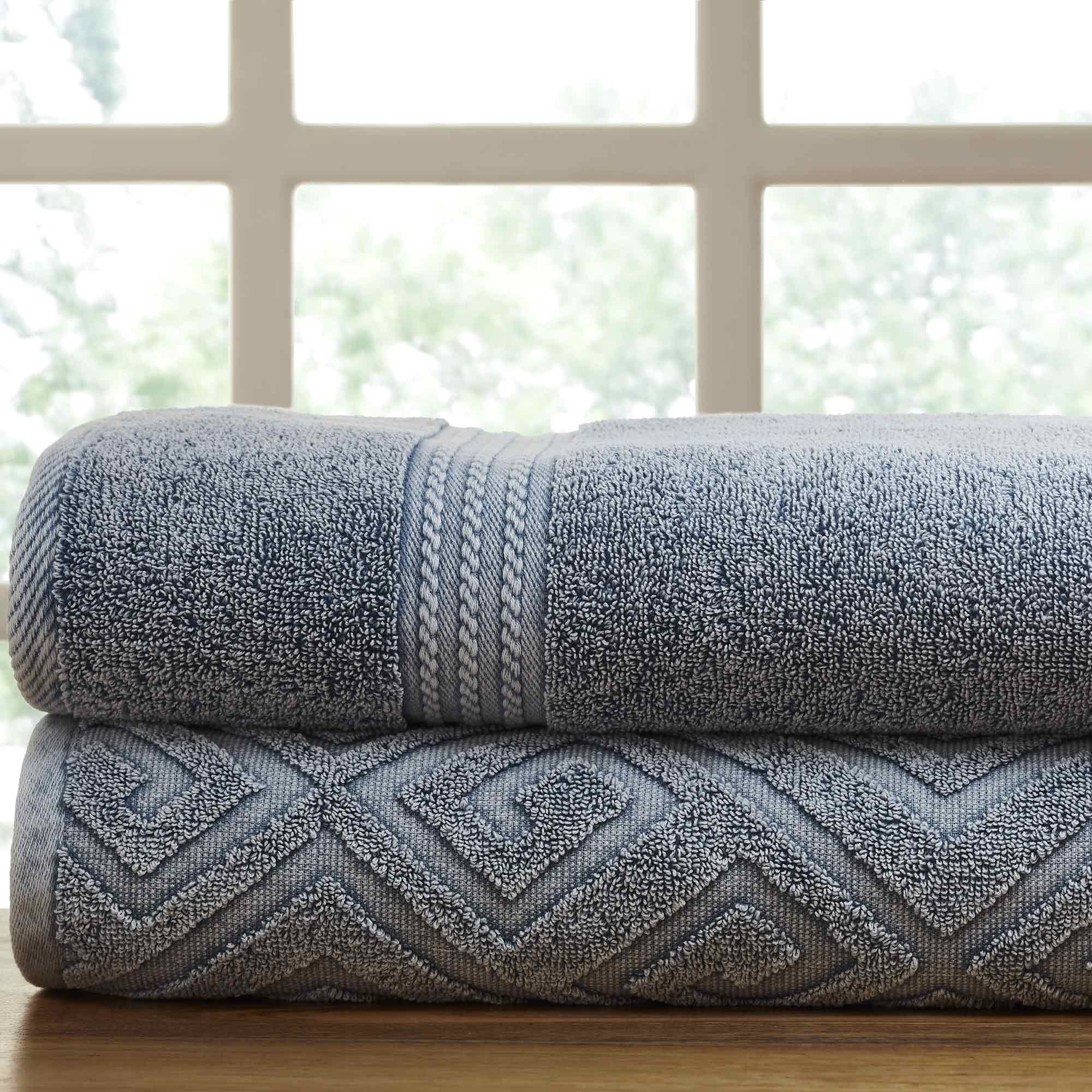 2pk Denim Washed bath towel Deco Diamond Medium Blue