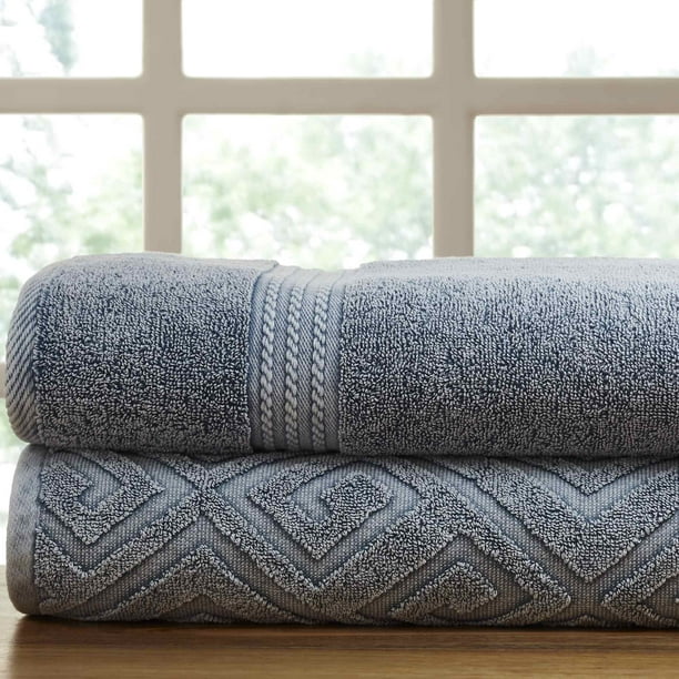 2pk Denim Washed bath towel Deco Diamond Medium Blue