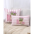 thumbnail image 5 of 12 x 20 Inch Spring Summer Pillow Cover - Pink Garden Floral Tulips and Watering Can Design on Striped Background, Spring Decorative Cushion Case for Home and Patio, 5 of 6