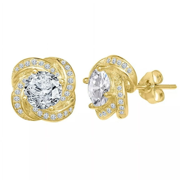 2.00 Ct Round Cut White Topaz Love Knot Stud Earrings – 14K Yellow Gold Plated 925 Sterling Silver – Elegant & Hypoallergenic