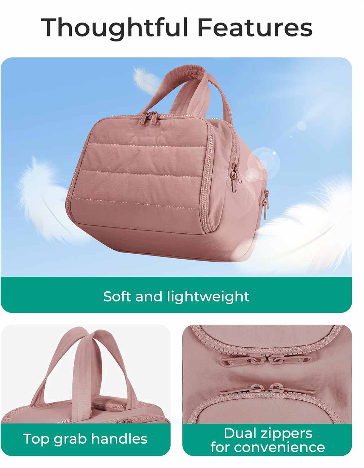 Soft Taslan Fabric Travel Toiletry Bag - Large Upright Leak-Proof Cosmetic Organizer, 4-Compartment Dry-Wet Separation Bag (Gym/Business Trip)