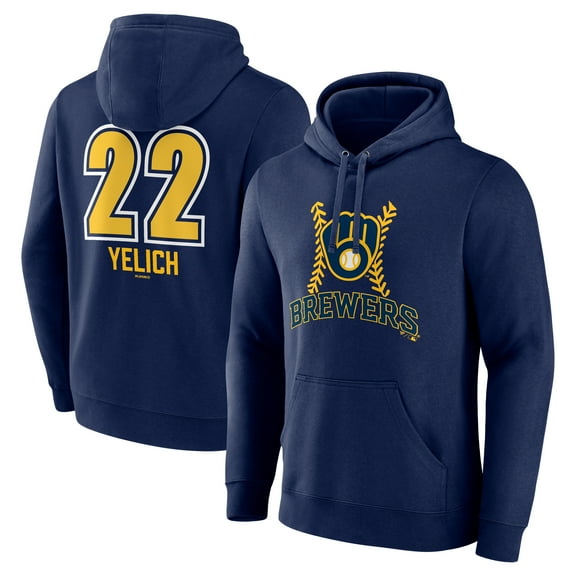 Men's Christian Yelich Navy Milwaukee Brewers Name & Number Fastball Pullover Hoodie