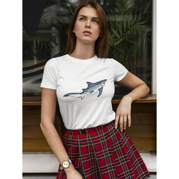 Shark Sealife Watercolor Animal T-Shirt Women -Image by Shutterstock, Female Large