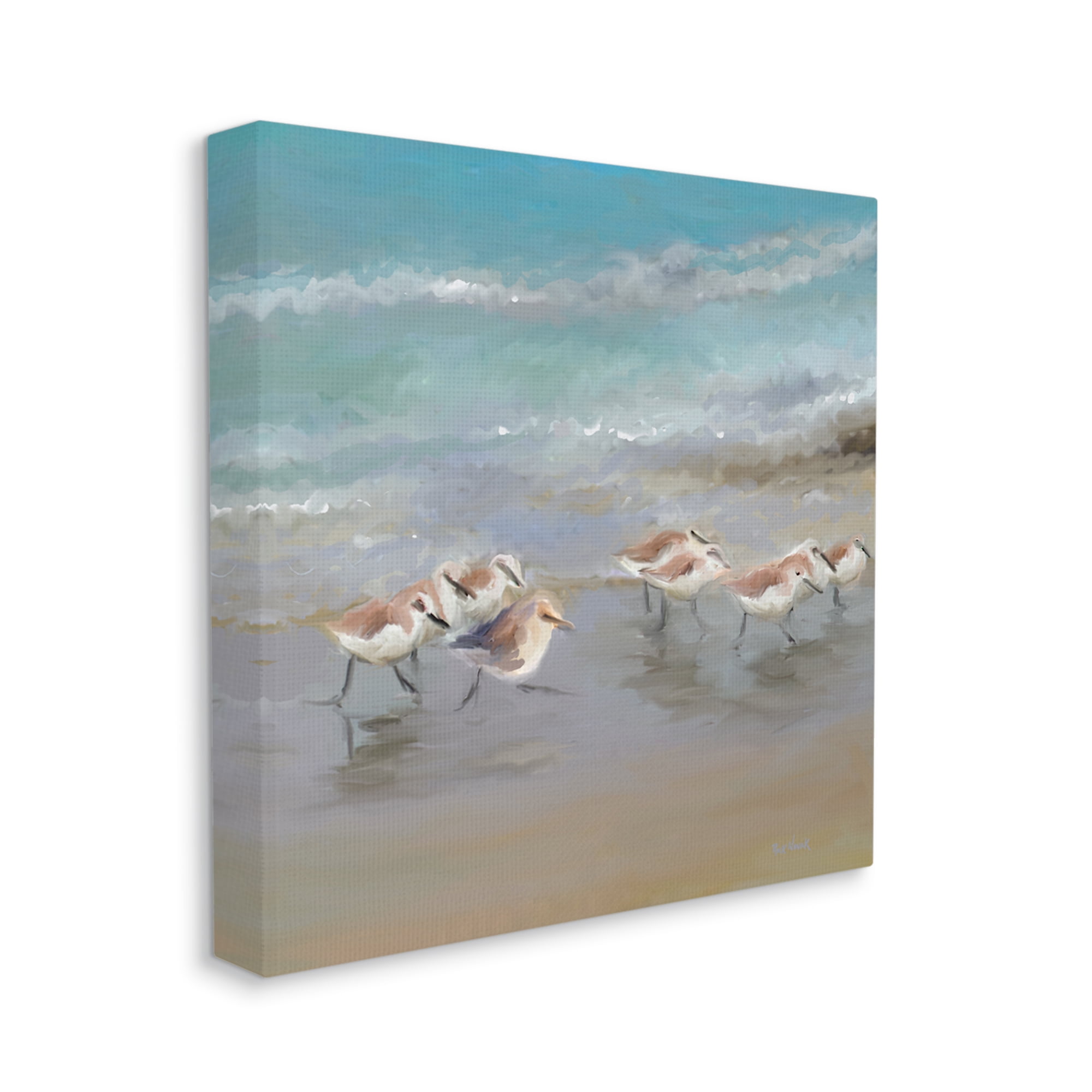Stupell Coastal Sandpipers Beach Waves Shore Landscape Painting Gallery Wrapped Canvas Print Wall Art