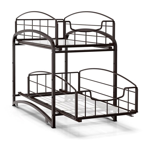 Auledio 2 Tier Metal Under Sink Pull Out Drawer Freestanding Sliding