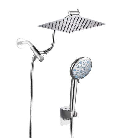 Cobbe 8-Inch Dual Shower Heads with Handheld Spray Combo, 3-Way Rain Shower Head, 9-Spray Patterns Handheld Shower, Chrome