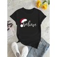 thumbnail image 2 of Women's Casual Crew Neck T-Shirt with Geometric Christmas Hat Print, Polyester 95% Spandex 5% Knit Fabric, Medium Stretch, All Season Fashion Top, 2 of 6