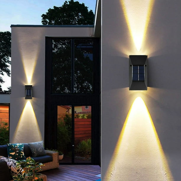 EGNMCR Solar Mur d'Éclairage de Haut en Bas Illuminent Outdoor Lumière du  Soleil Lampe IP65 Imperméable à l'Eau Décor Moderne pour la Maison Porche  Garden, Noir, Pack de 2 