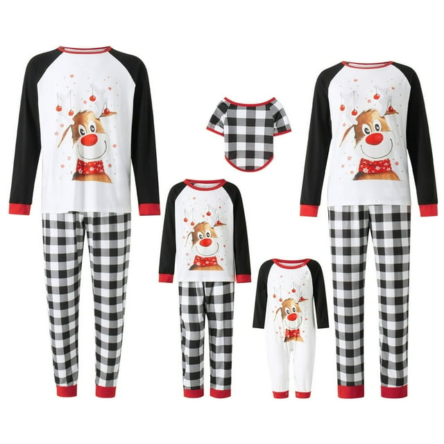 POINTERTECK Family Matching Christmas Pajamas Set Elk Print Long Sleeve Tops Plaid Pants Sleepwear Pjs Set for XMAS