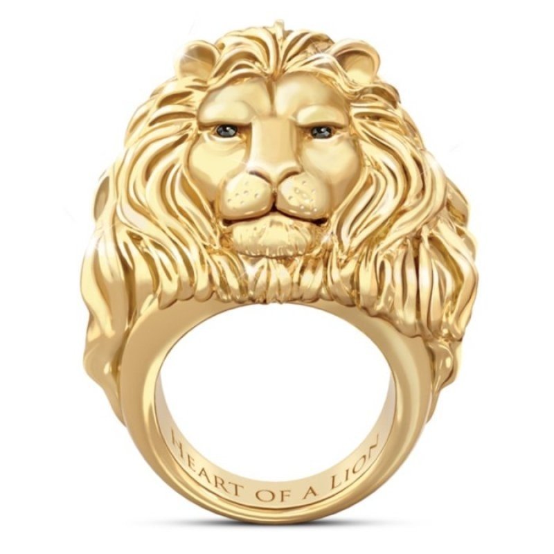 Gold Lion Head Ring Fashion Lion Head Ring Animal Pattern Alloy Ring