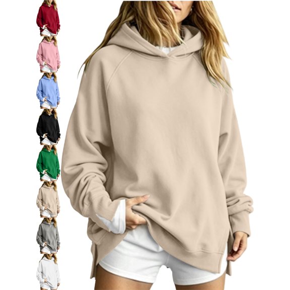 SYwaren Women's Raglan Sleeve Oversized Hoodie Sweatshirt Pullover Ribbed Slit Cuff Casual Fall Winter Tops