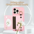 thumbnail image 3 of ELEHOLD Case for iPhone 11,Detachable Lanyard Crossbody Leather Wallet Case with Ring Holder & Mirror,Pink, 3 of 8