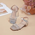 thumbnail image 2 of JUMEYU Sandals for Girls Girls Sandals Ankle Strap Square Toe Low Heel Party Flower Dress Shoes for Little Kids/Big Kids Size 2 (Silver,Big Kids 2), 2 of 8