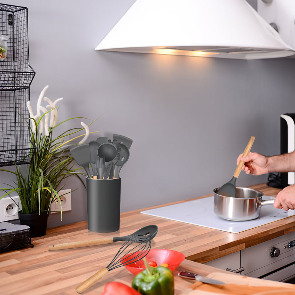 23 PCS Kitchen Utensils Set, Kikcoin Wood Handle Silicone Cooking Utensils  Set with Holder, Spatulas…See more 23 PCS Kitchen Utensils Set, Kikcoin