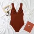 thumbnail image 2 of Women One Piece Swimsuit: Simple V Neck Solid Color Beach Swimwear Swimming Suit, 2 of 10