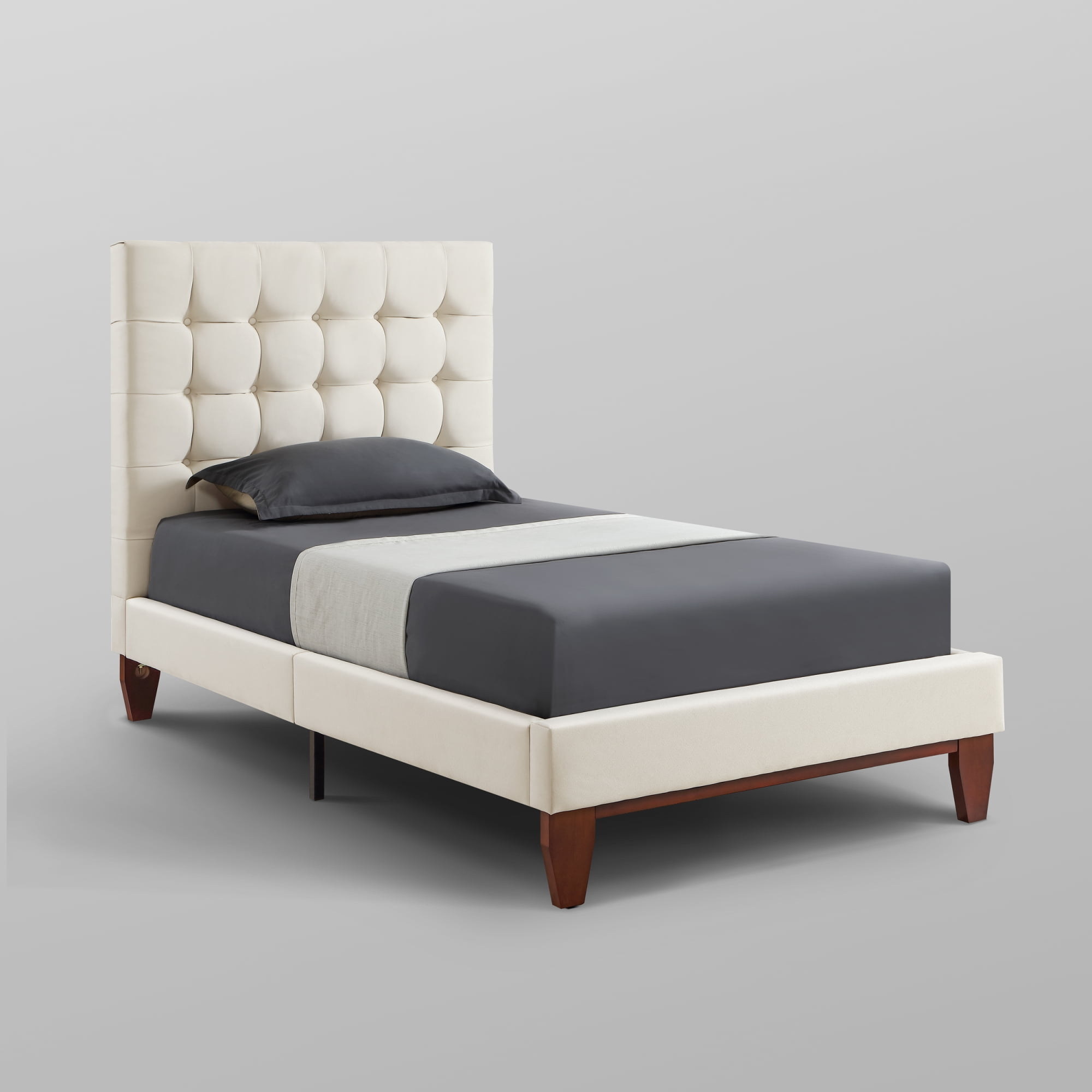 Inspired Home Saverio Linen Platform Bedframe Twin Size Tufted, Beige
