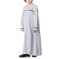 thumbnail image 6 of KAUOD Kids Muslim Midi Thobe Crew Neck Soft Pullover Abaya Robe with Pockets Button Front Plain Long Sleeve Thobe Clothes, 6 of 8