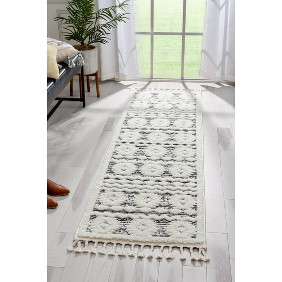 Well Woven Salem Addison Tribal Moroccan Diamond Pattern Blue High-Low Textured 2'3" x 7'3" Runner Area Rug