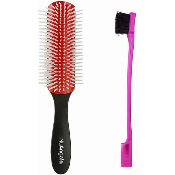 ERDS-9 Rows Styling Hair Brush With Edge Control Brush, Doubled Sided Eyelashes Eyebrows Comb&Brush, Easy Clean Removable Hairbrush For Detangling Defining Curls Shaping Smoothing Blow-Drying Separat