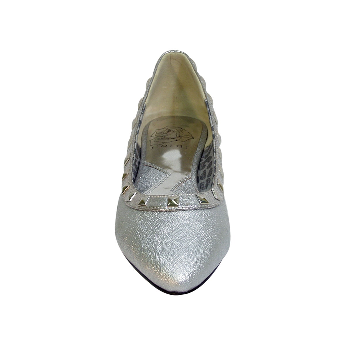FUZZY Emily Women Wide Width Pointed Toe Square Studded Top Liner Slip-On Flats SILVER 9.5