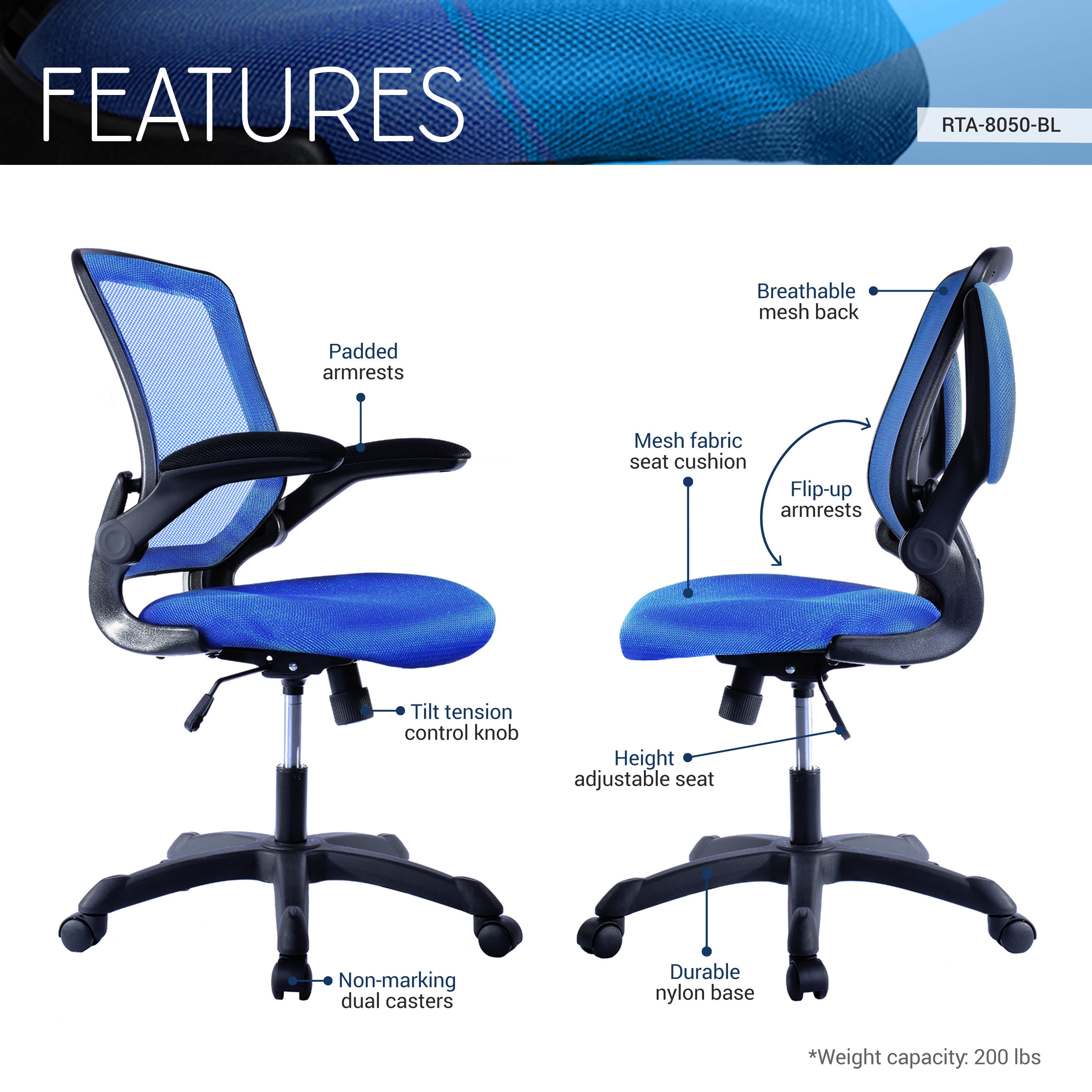 techni mobili mesh task office chair with flip up arms
