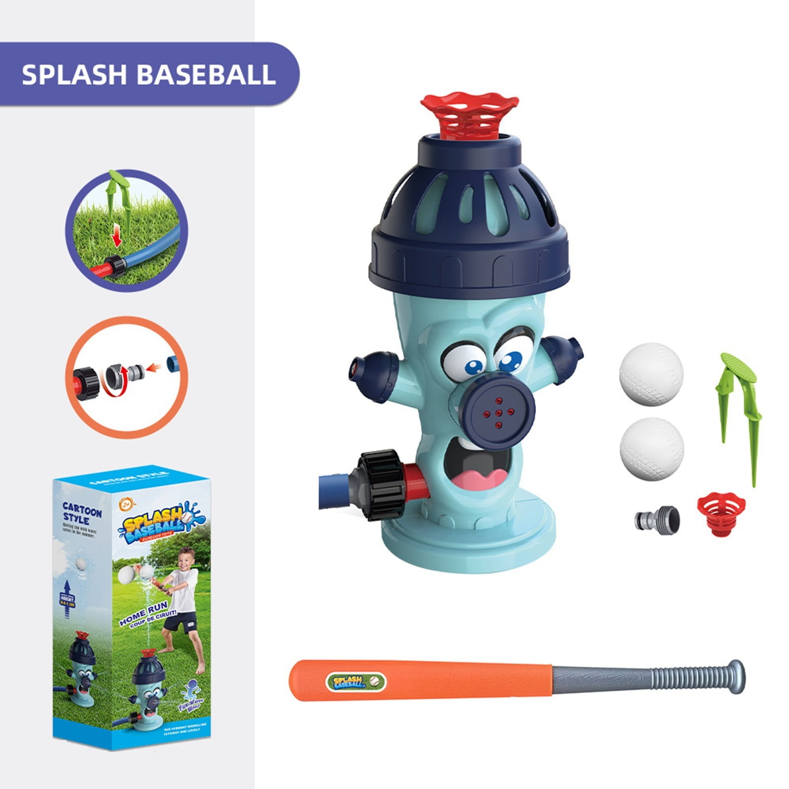 Water Spraying Fire Baseball Toy, Outdoor Sprinkler Game for Garden Hose, Summer Backyard Fun, Swimming Pool Sport Activity, Green