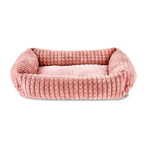 Vibrant Life Small Flannel Waffle Texture Bolster Cat or Dog Bed, Pink, 17" x 21"