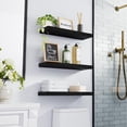 thumbnail image 3 of BAYKA Floating Shelves for Wall, Wall Mounted Rustic Wood Shelves for Bathroom, Bedroom, Living Room, Kitchen, Hanging Shelf for Books/Storage/Room Decor with 22lbs Capacity (Black, 3 Set, 15.7in), 3 of 10