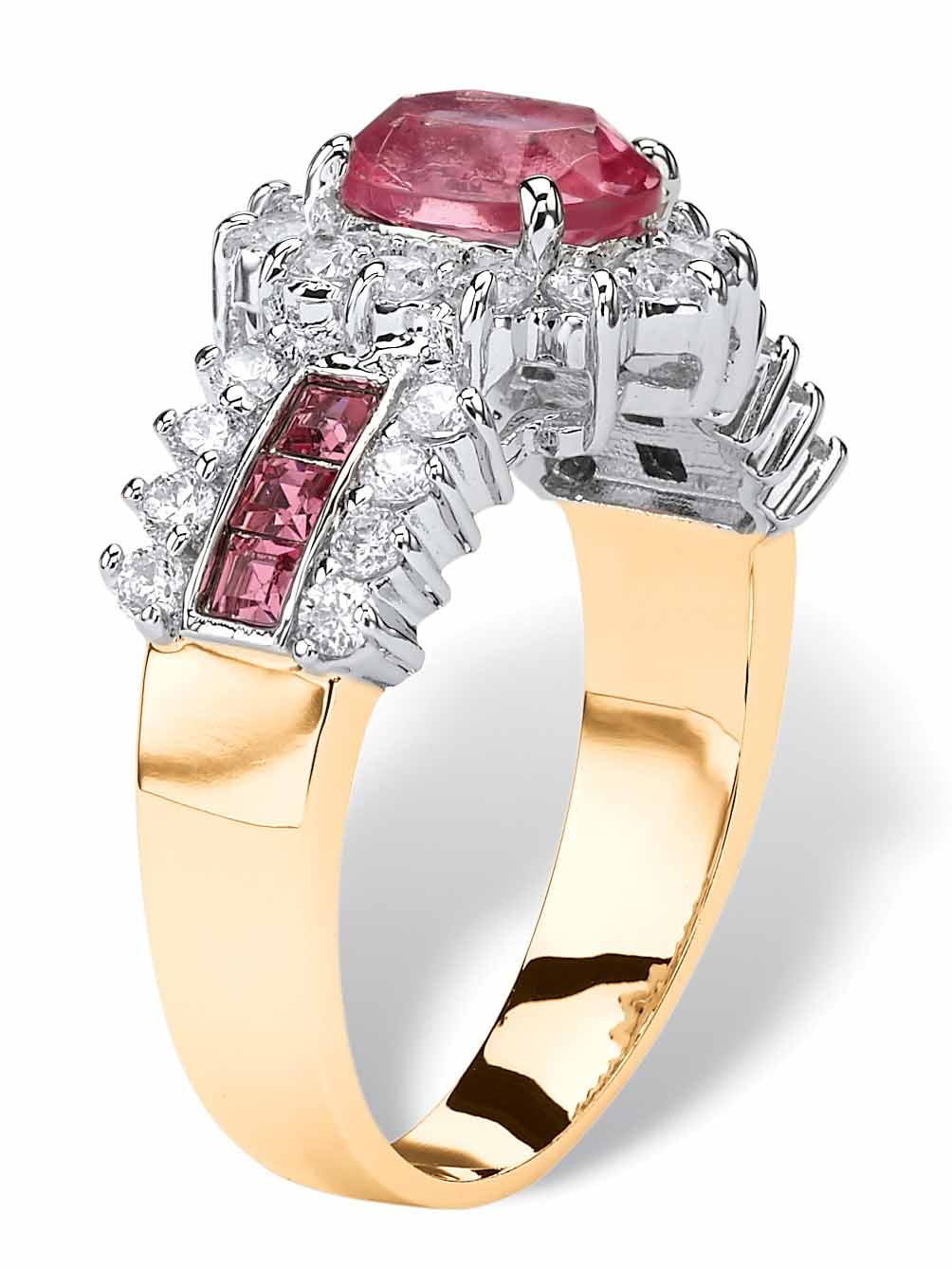 PalmBeach Jewelry Oval Crystal and CZ Two-Tone Halo Cocktail Ring in Gold-Plated