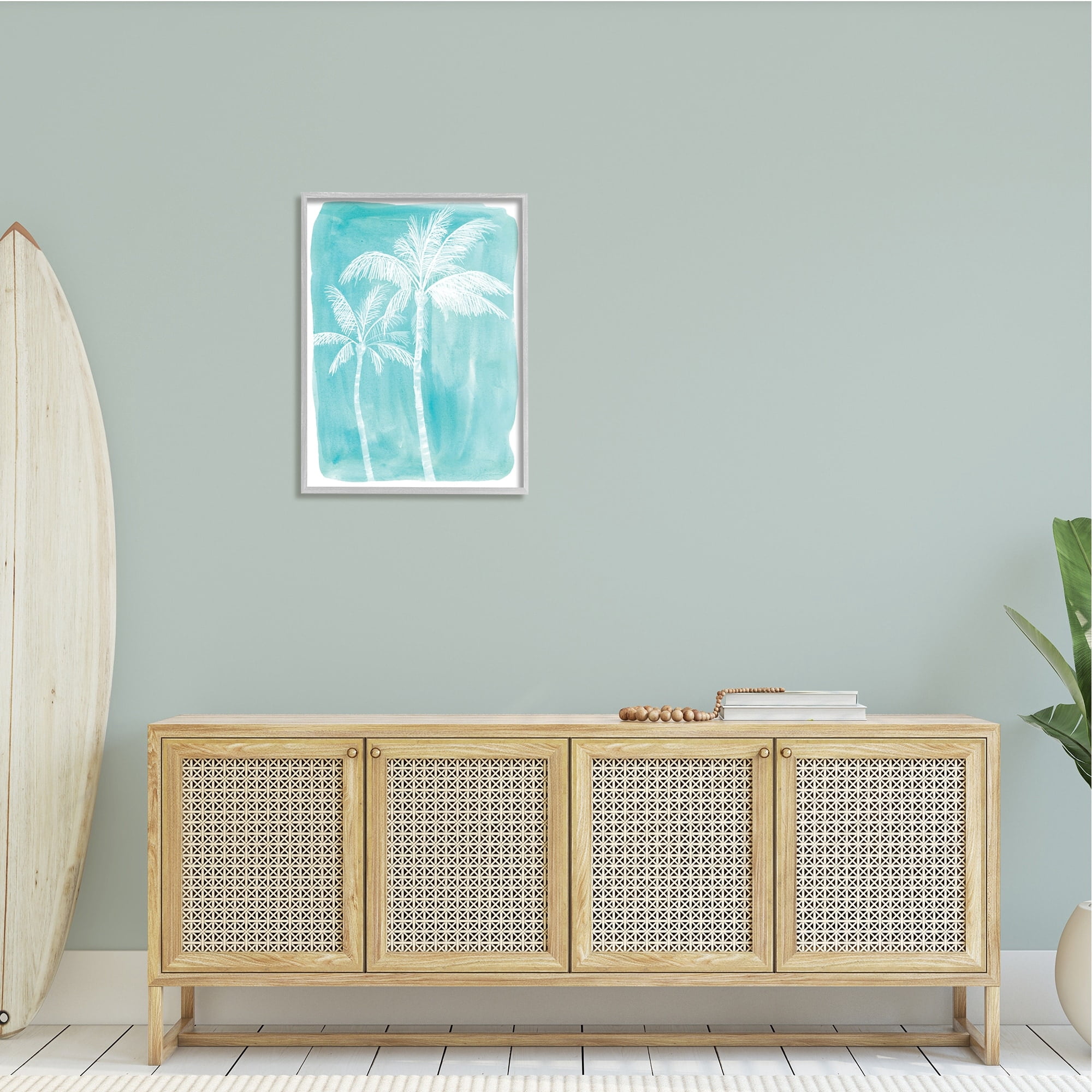 Kamdon Kreations White Palm Tree Beach Blue Tropic Painting 24 in x 30 in Framed Painting Art Print, by Stupell Home Décor