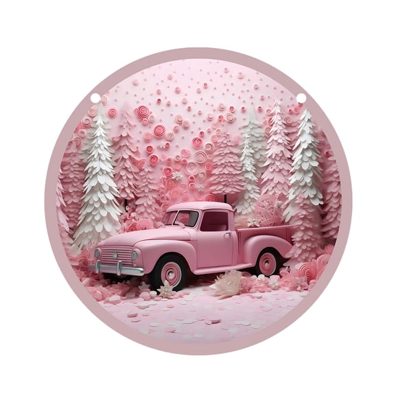 Noehoiugi Décoration Murale Acrylique 2D Camion Rose, Accent Forestier Fantaisiste, Cadeau Charmant pour les Amateurs de Décoration Rustique
