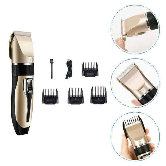 QIFULL 1Set Cordless Golden Hair Trimmer Electric Haircut Kit for Barber Use with Quiet Blades