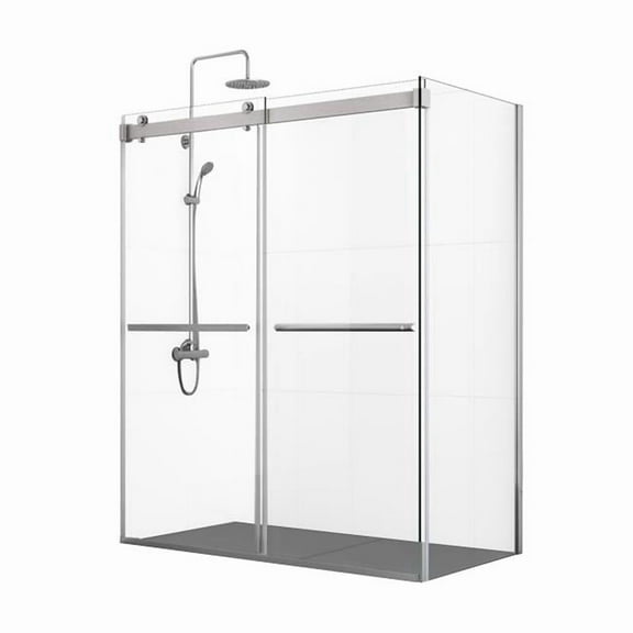 301060-36P-BN 76 x 60 in. Spezia Rectangle Double Sliding Frameless Shower Enclosure - Brushed Nickel