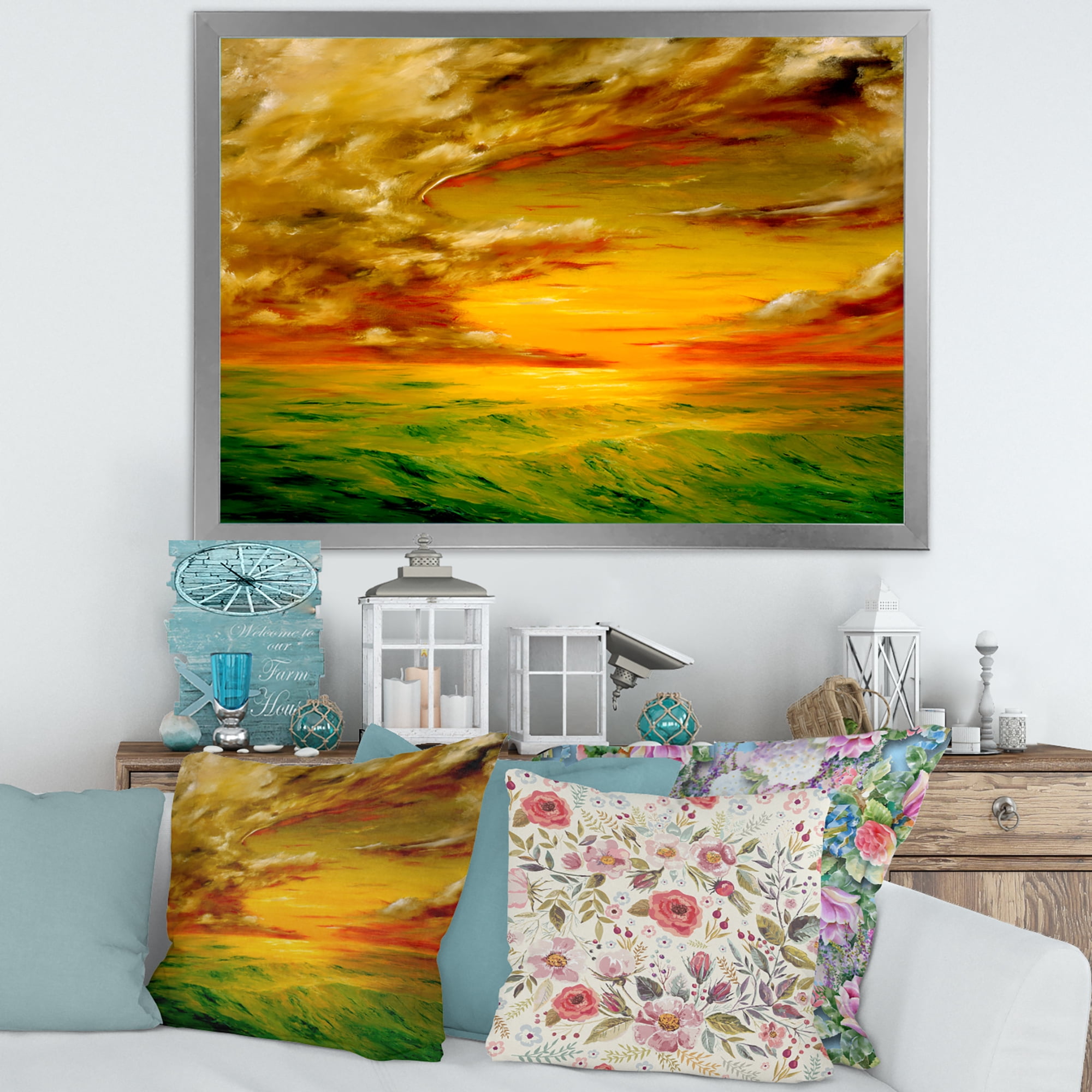 Designart 'Colorful and Bright Sunset At Santa Rosa California' Farmhouse Framed Art Print