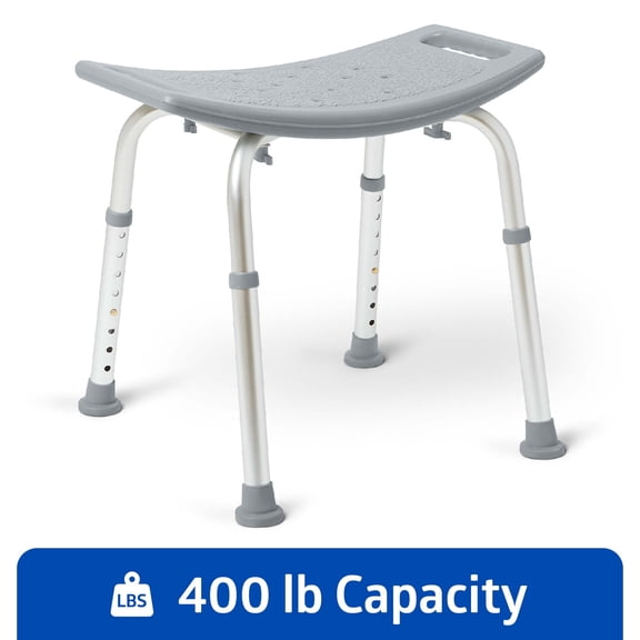 Medline Backless Shower Chair, Slip-Resistant, 250 lbs. Weight Capacity, Gray