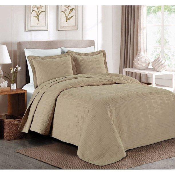 3pcs Kingston Oversized Quilted Bedspread Set, Khaki Queen Walmart