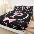 thumbnail image 4 of Manfei Ribbon Bow Tie P Personalized Initial Full Size Sheets 4-Piece for Kids Girls,Teens Black Pink Bow Pearl Print Bed Sheets,Lightweight Room Decor, 4 of 5